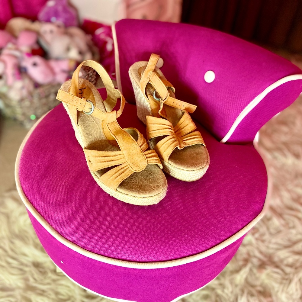 Born Orange Faux Leather Strappy Espadrille Macrame Wedges Women’s Size 7 - Picture 5 of 6